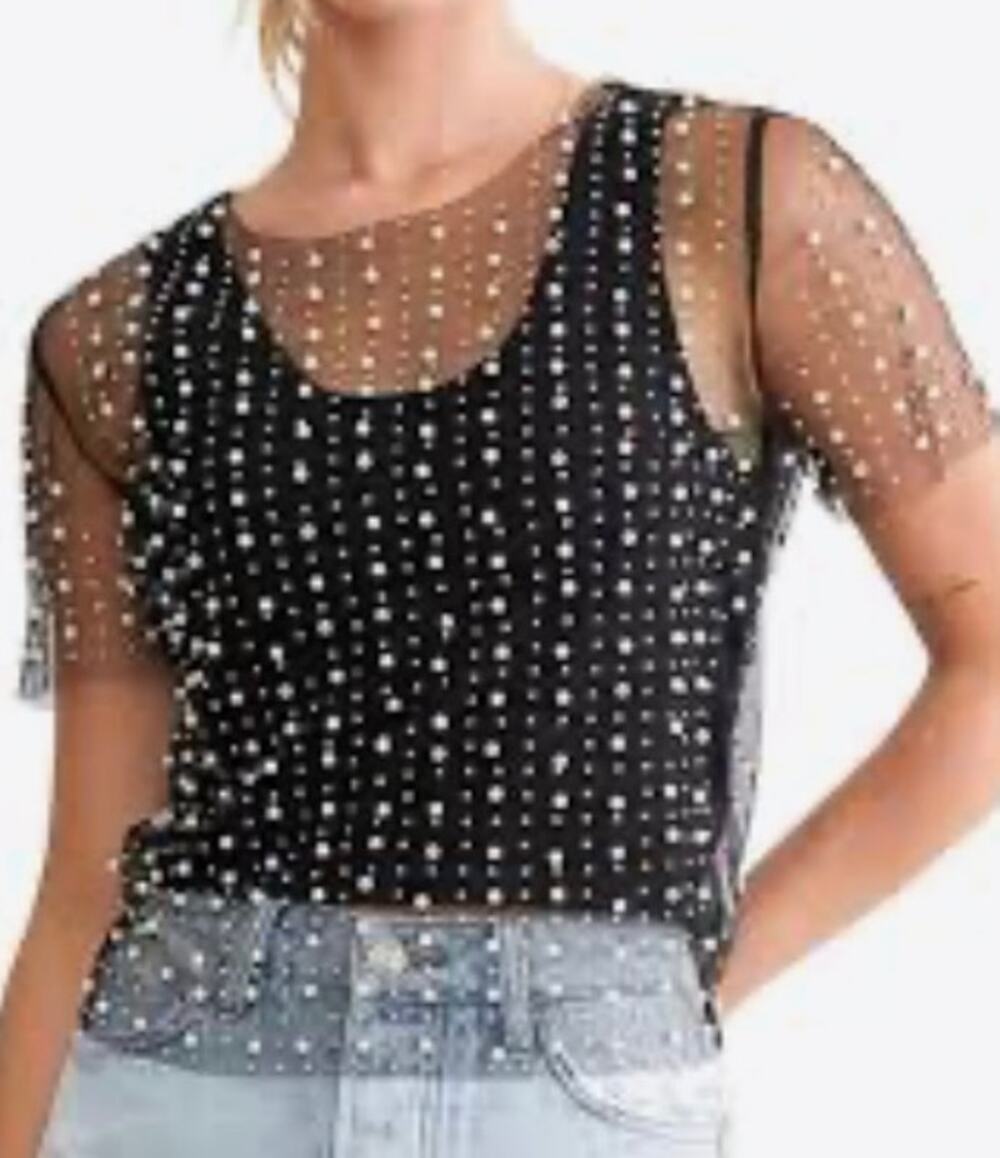 black mesh crop top by the brand Endless Blu Medium